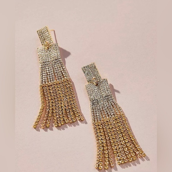 Anthropologie Crystal Fringe Drop Earrings NWT - Picture 1 of 7